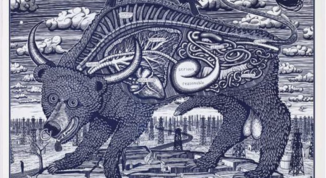 Grayson Perry's etching of a blue creature